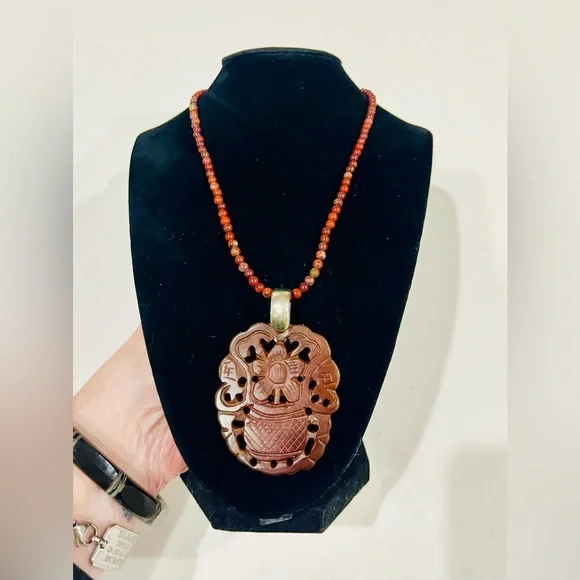 Carved Chinese Jade Pendant Necklace | Sterling Silver | Prosperity Symbol - Picture 3 of 14